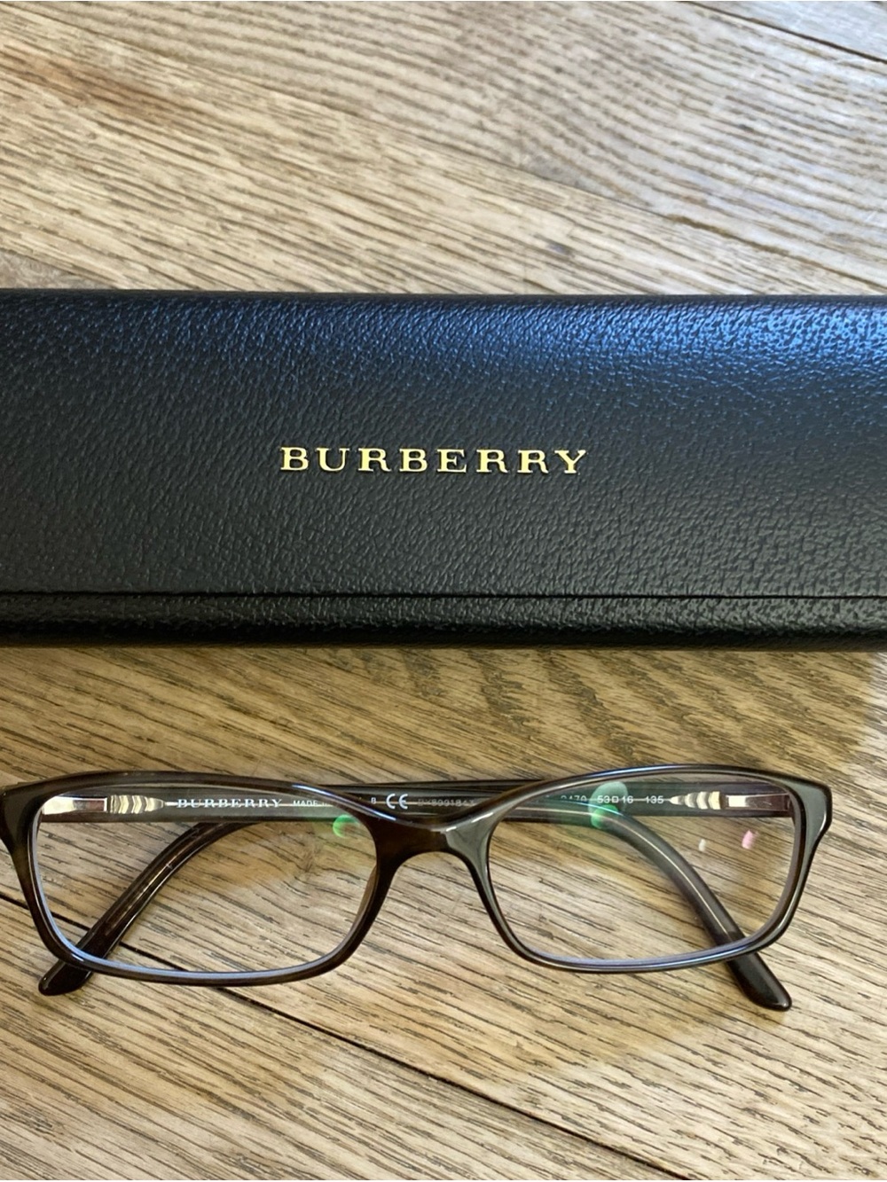 Burberry Brown and Black Rectangular Eyeglasses with Gold-Logo Case FRAMES ONLY